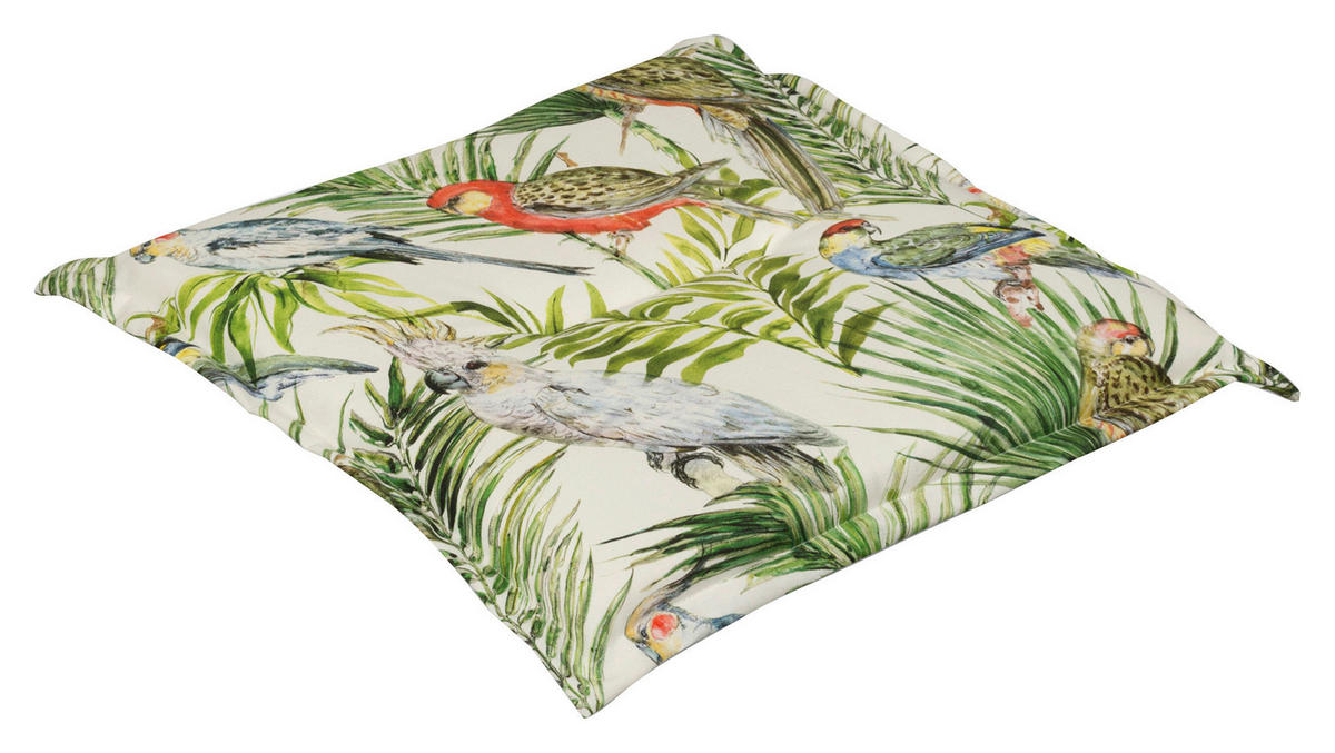GARTENSITZKISSEN in Grün, Beige Vogel  - Beige/Grün, Design, Textil (48/4/48cm)