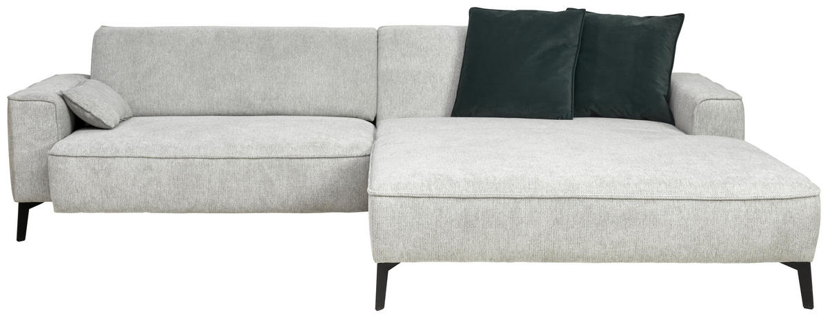 ECKSOFA in Flachgewebe Hellgrau  - Hellgrau/Schwarz, Design, Textil/Metall (285/190cm) - Johann Jakob