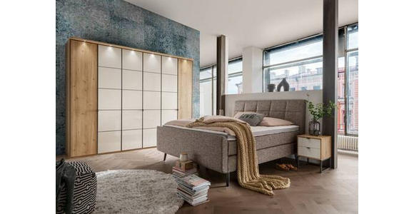 DREHTÜRENSCHRANK 300/216/58 cm 6-türig Champagner, Eiche Bianco - Schieferfarben/Eiche Bianco, Design, Glas/Holzwerkstoff (300/216/58cm) - Novel