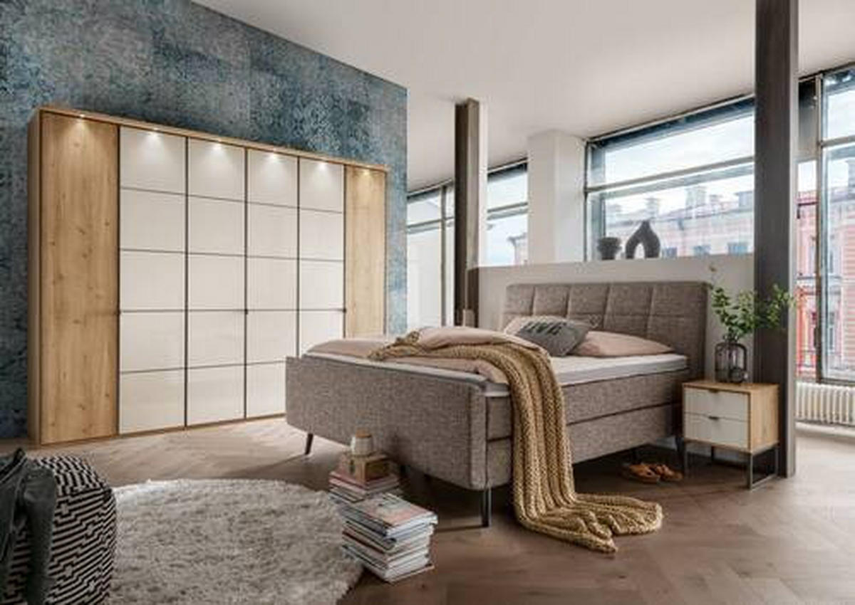 DREHTÜRENSCHRANK in Champagner, Eiche Bianco  - Schieferfarben/Eiche Bianco, Modern, Glas/Holzwerkstoff (300/216/58cm) - Novel
