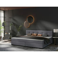 BOXSPRINGBETT 240/200 cm,  in Hellgrau, gepolstertes Kopfteil, Topper, H3 + H3 = fest  - Hellgrau/Schwarz, MODERN, Karton/Holz (240/200cm) - MID.YOU