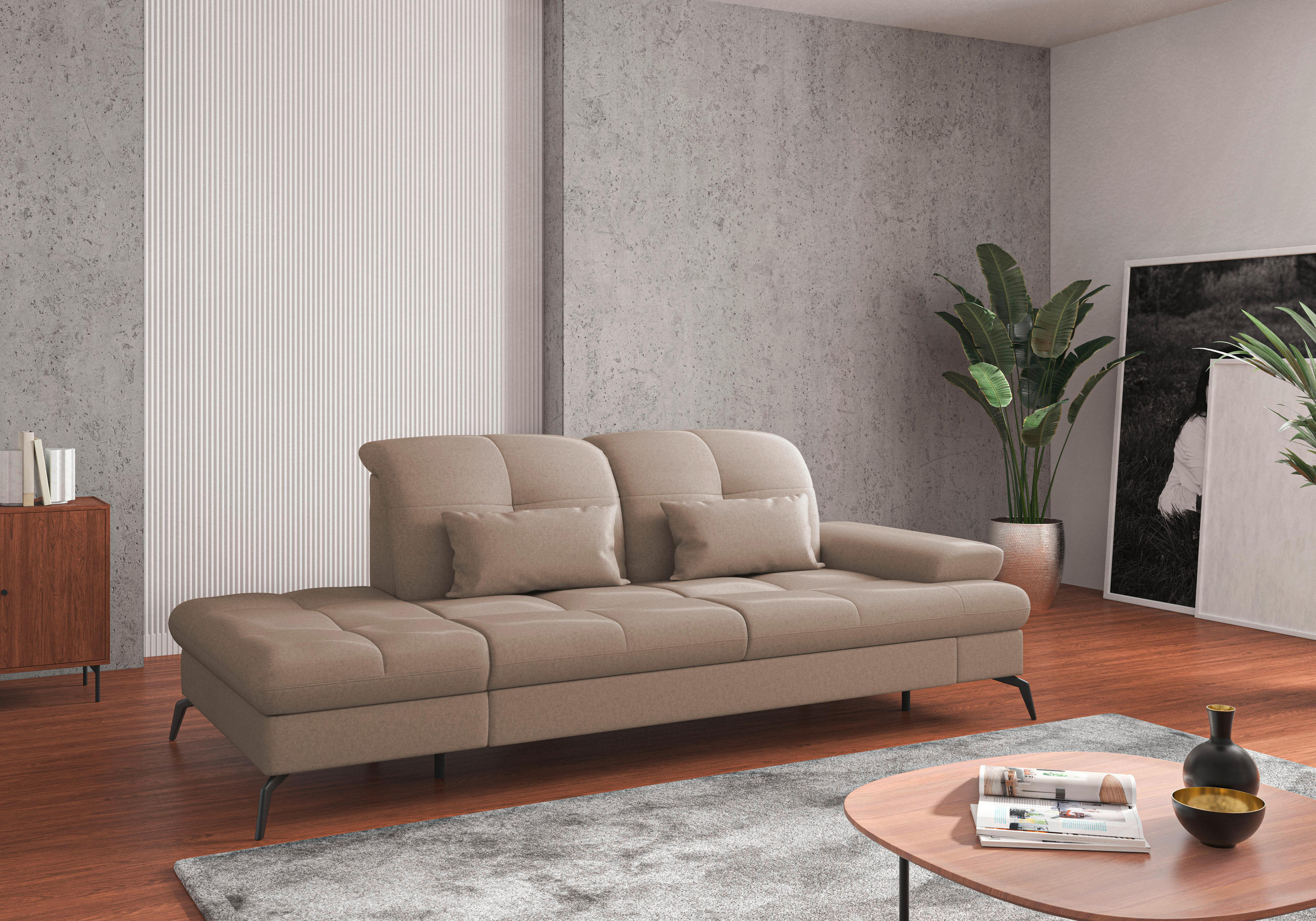 RÉCAMIERE Taupe Flachgewebe  - Taupe/Schwarz, KONVENTIONELL, Textil/Metall (231/90/122cm) - Sit & More