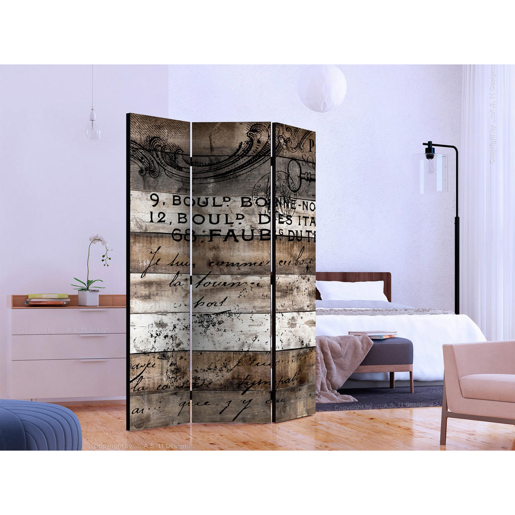 Thumbnail - artgeist Paravent, Weiß, Hellbraun, Holz, Kunststoff, Textil, Kiefer, massiv, Holzoptik, 135x172x3 cm, Motiv auf Vorder-...