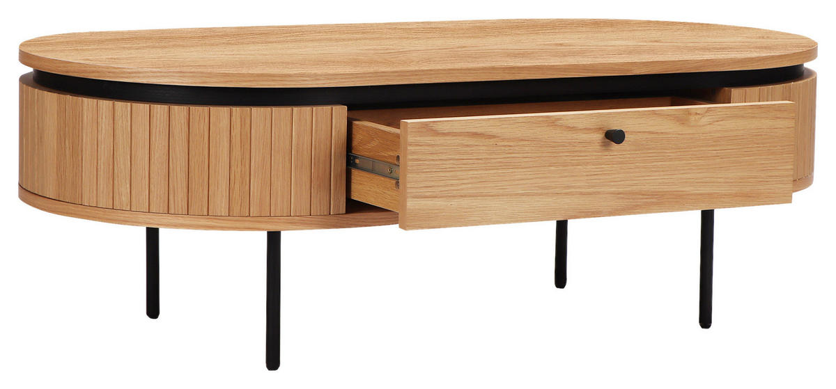 COUCHTISCH Eiche furniert, massiv 120/60/40 cm oval Schwarz, Eichefarben  - Eichefarben/Schwarz, Design, Holz/Holzwerkstoff (120/60/40cm) - Boxxx