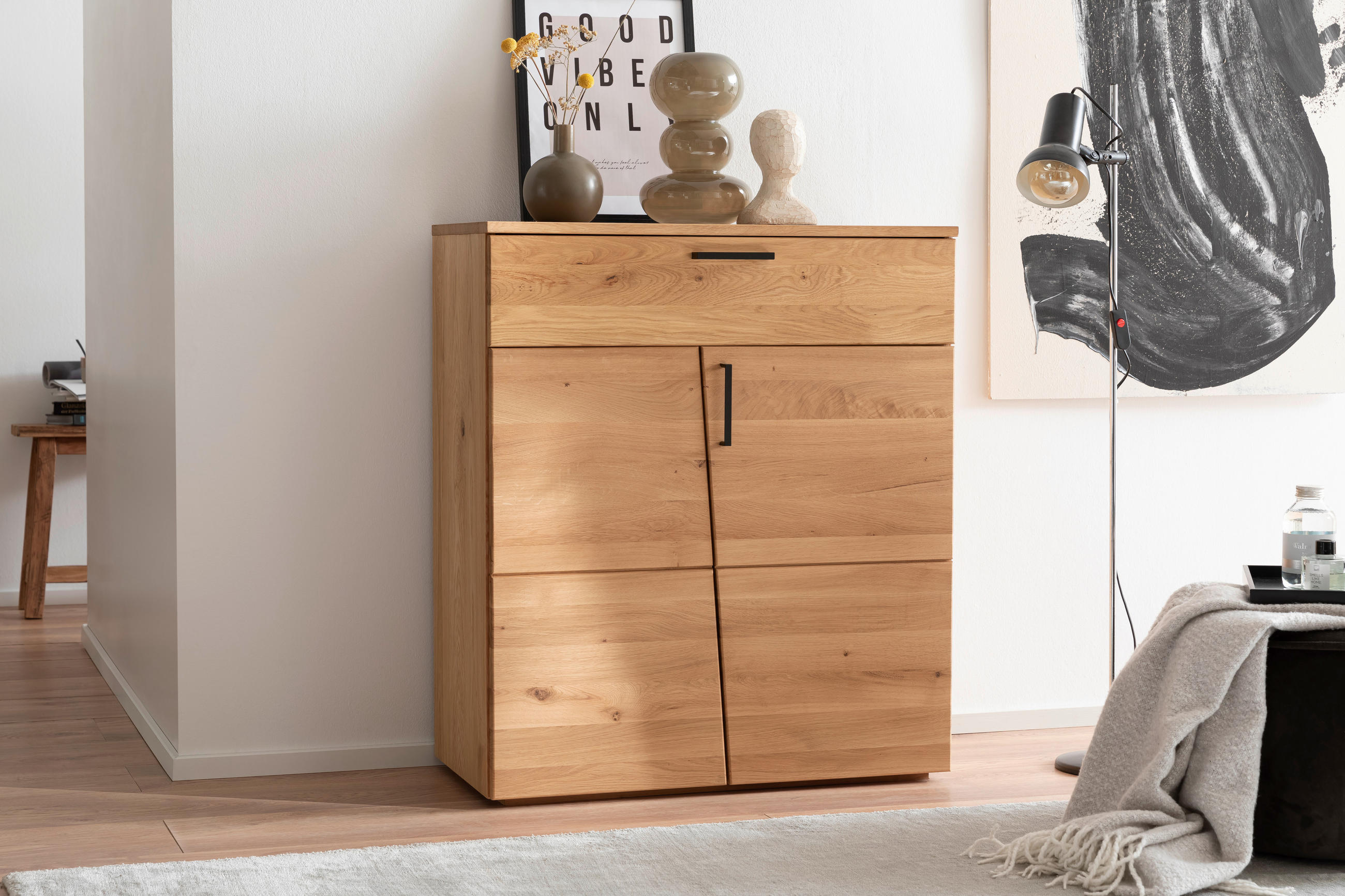 KOMMODE in 81/95/40 cm - Eichefarben/Schwarz, Natur, Holz/Holzwerkstoff (81/95/40cm)