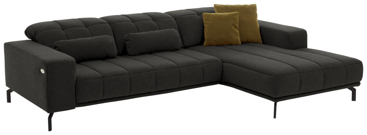 ECKSOFA in Velours Grau  - Schwarz/Grau, Design, Textil/Metall (293/195cm) - Beldomo Style