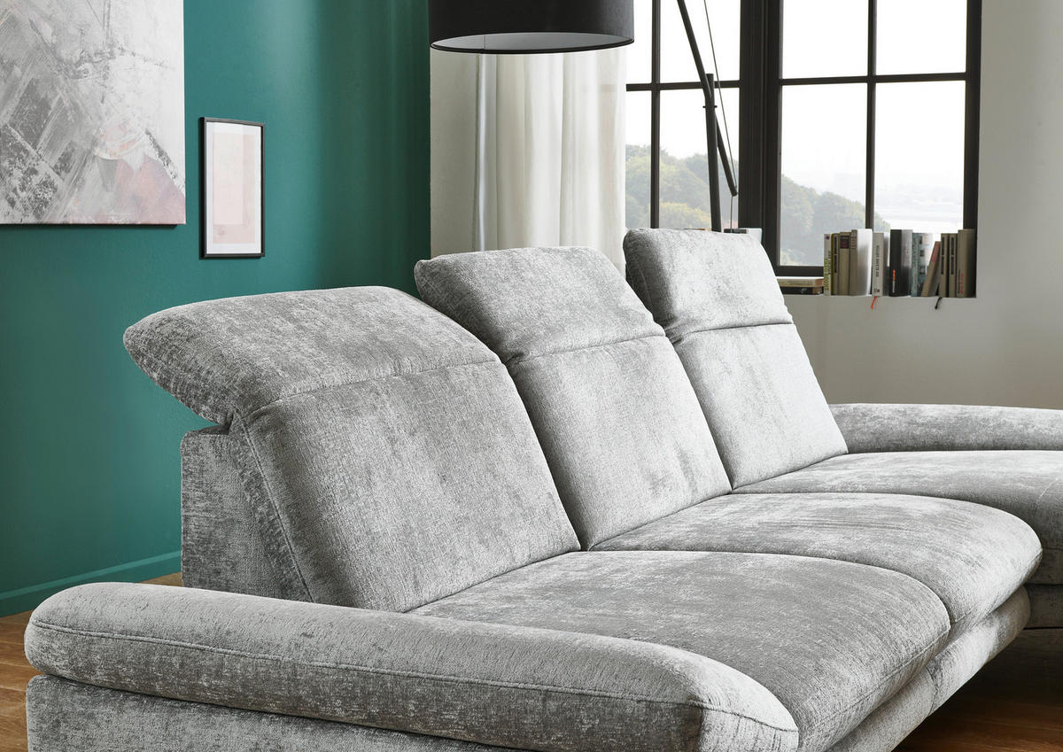 ECKSOFA in Chenille Grau  - Schwarz/Grau, Design, Textil/Metall (188/319cm) - Beldomo System