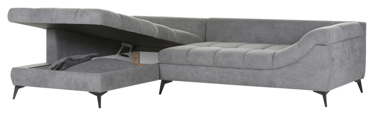 ECKSOFA in Flachgewebe Grau  - Schwarz/Grau, Design, Textil/Metall (224/307cm) - Stylife
