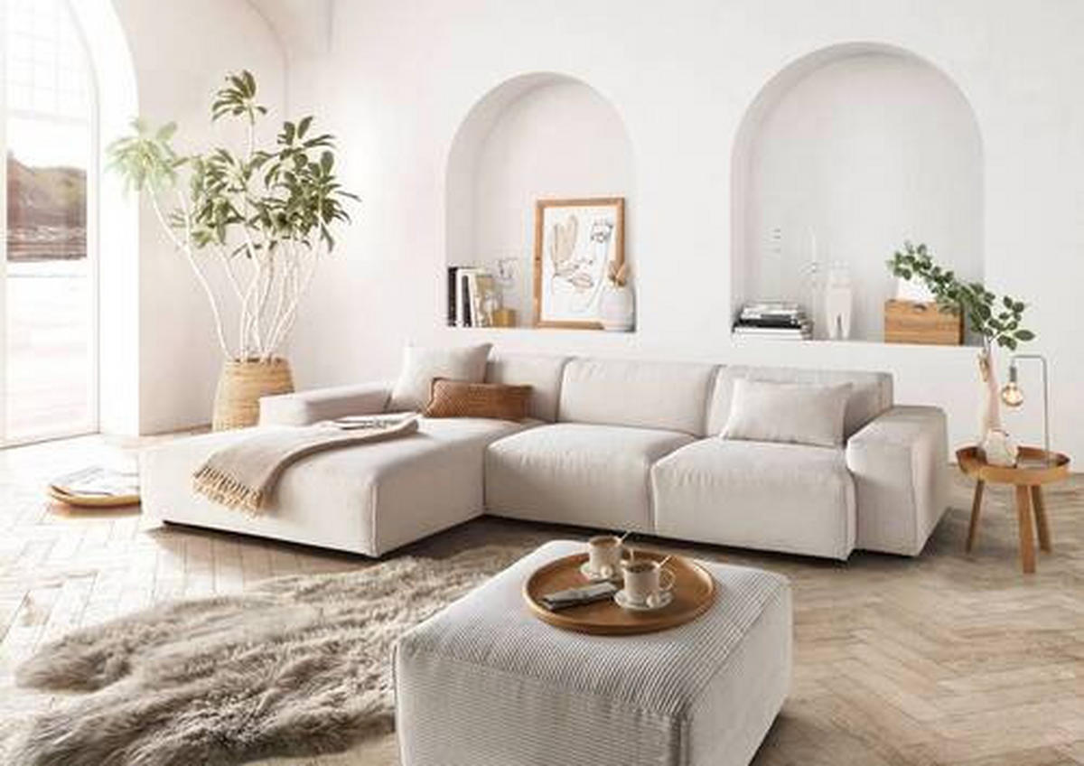 ECKSOFA in Cord Weiss  - Weiss/Schwarz, Design, Kunststoff/Textil (189/300cm) - Pure Home Lifestyle