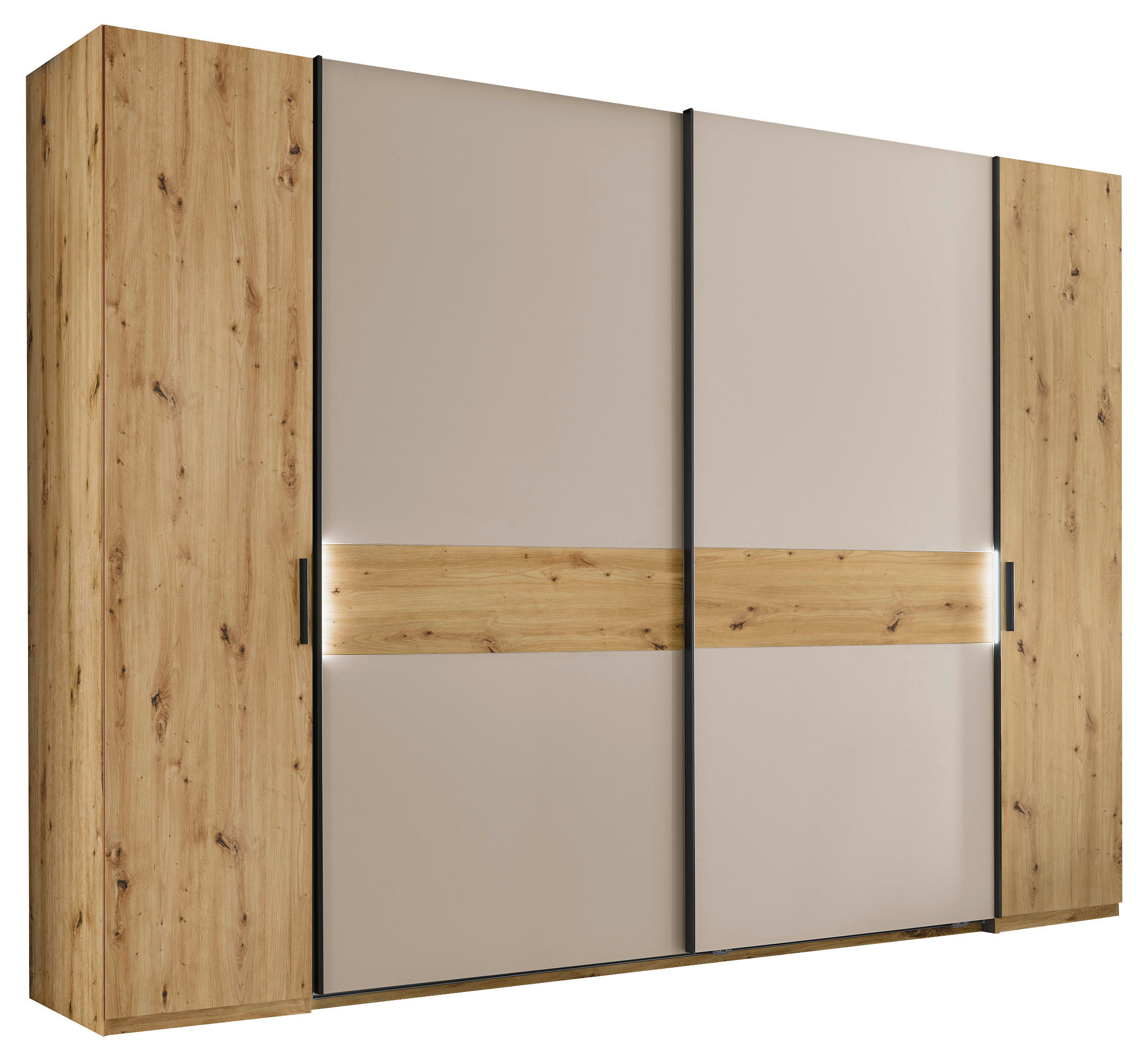 KOMBISCHRANK 312/225/61 cm 4-türig  - Kaschmir/Schwarz, Design, Holzwerkstoff/Metall (312/225/61cm) - Xora