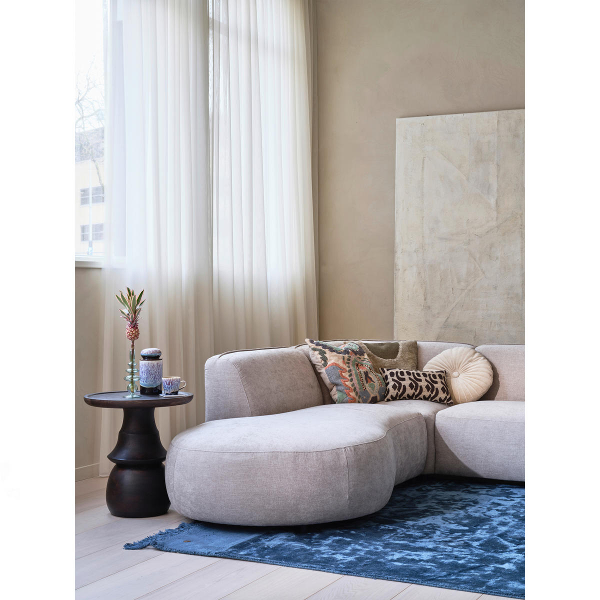 ECKSOFA Polly in Webstoff Sandfarben   - Sandfarben/Schwarz, Design, Kunststoff/Textil (245/353/150cm) - Livetastic