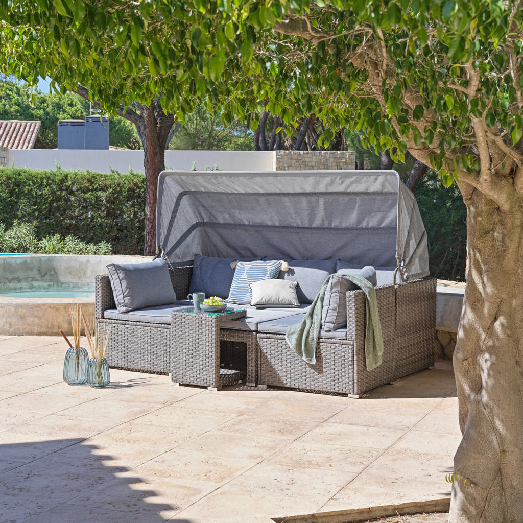 Loungegarnitur 5-tlg. Almeria, Polyrattan/textil Mit Kissen