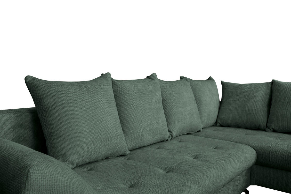 ECKSOFA Dunkelgrün Struktur  - Dunkelgrün/Schwarz, KONVENTIONELL, Textil/Metall (274/194cm) - Carryhome