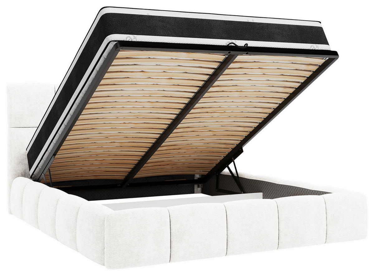 POLSTERBETT 180/200 cm,  in Naturfarben, gepolstertes Kopfteil, Lattenrost, Bettkasten,  - Schwarz/Naturfarben, MODERN, Holz/Holzwerkstoff (180/200cm) - MID.YOU
