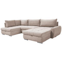 ECKSOFA Beige Velours  - Chromfarben/Beige, Design, Kunststoff/Textil (173/322/174cm) - Livetastic