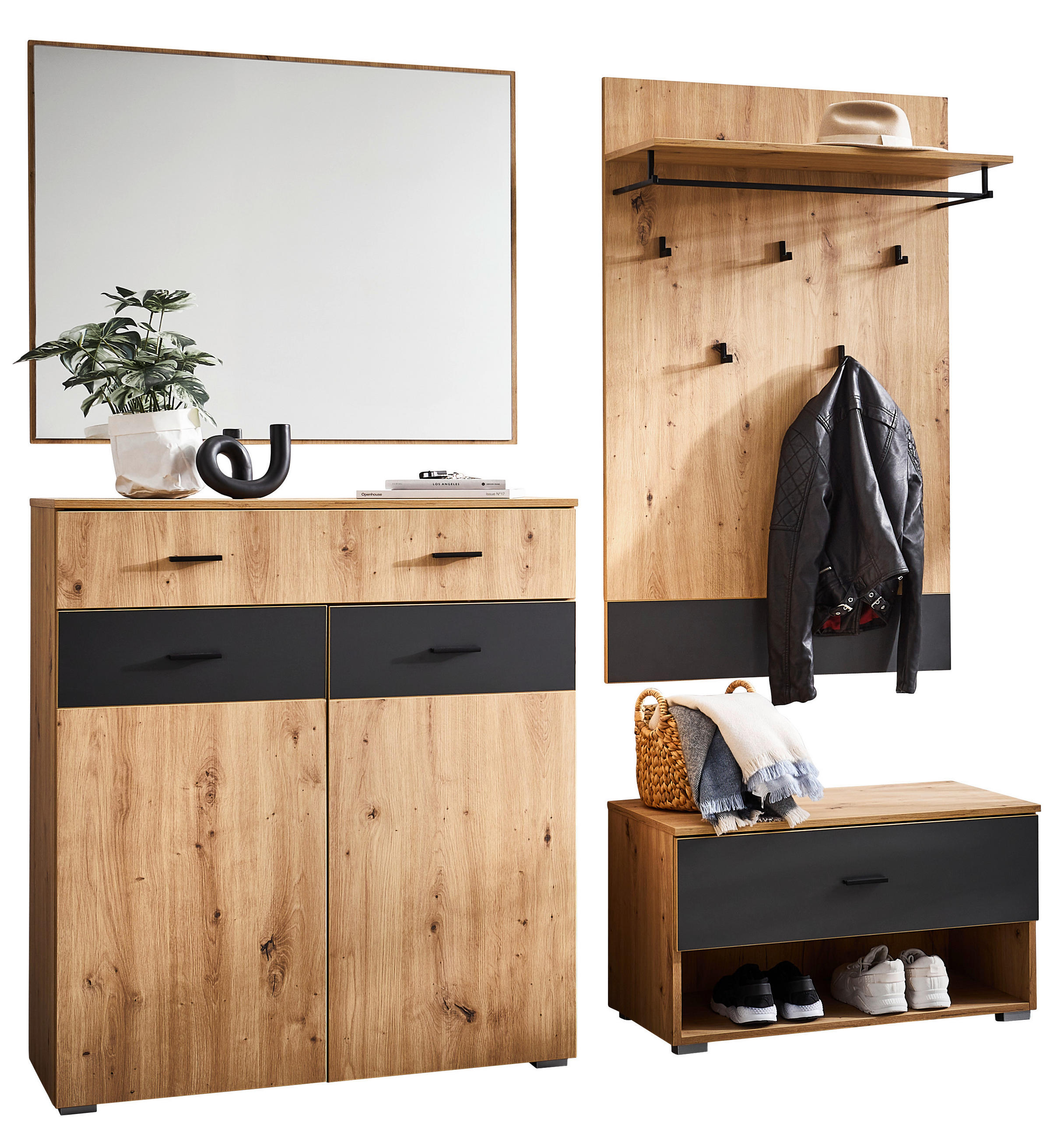 GARDEROBE 4-teilig  in 165/198/38 cm  - Anthrazit/Eiche Artisan, KONVENTIONELL, Holzwerkstoff (165/198/38cm) - Carryhome