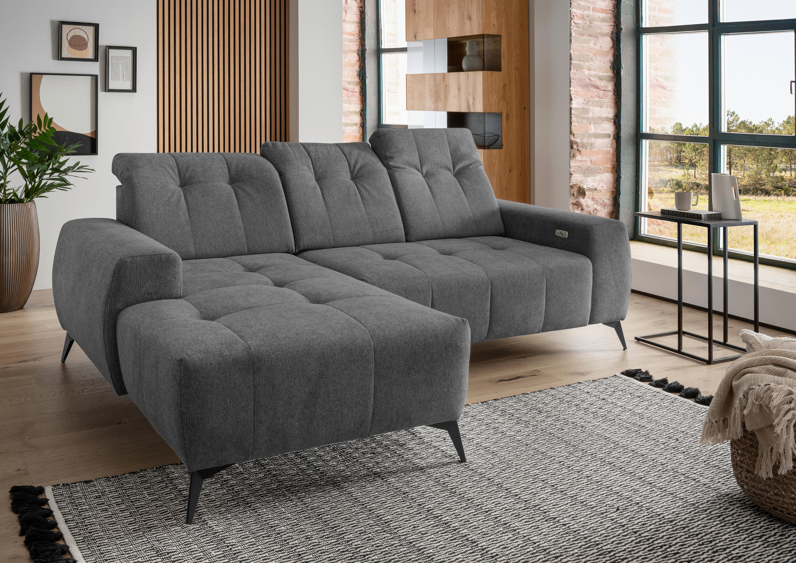 ECKSOFA Anthrazit Chenille - Anthrazit/Schwarz, MODERN, Textil/Metall (180/258cm) - Livetastic