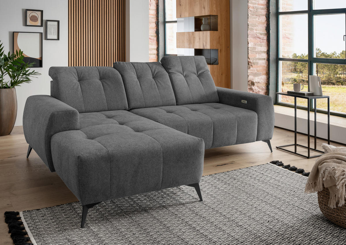 ECKSOFA in Chenille Anthrazit  - Anthrazit/Schwarz, Modern, Textil/Metall (180/258cm) - Livetastic