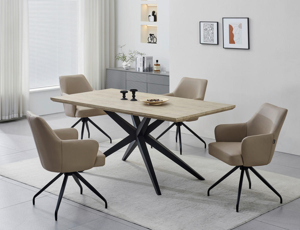 STOLICA S NASLONOM ZA RUKE  crna, taupe  drvo, metal, koža      - crna/taupe, Moderno, koža/drvo (57,5/83,5/63cm) - Livetastic