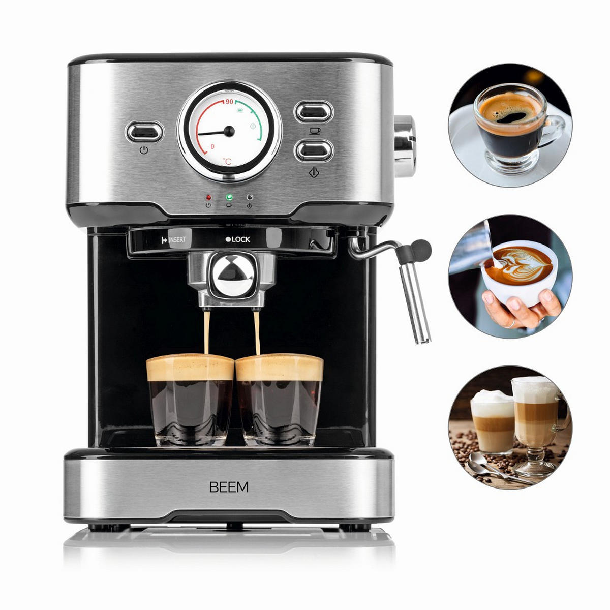 ESPRESSOMASCHINE Beem  - Edelstahlfarben/Schwarz, Basics, Kunststoff/Metall (32/27,5/30cm) - Beem