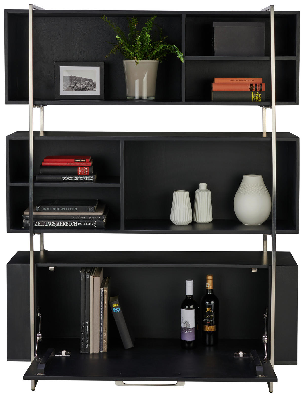 HYLLA i 120/158/35 cm svart, stålfärgad  - stålfärgad/svart, Design, metall/trä (120/158/35cm) - Lomoco