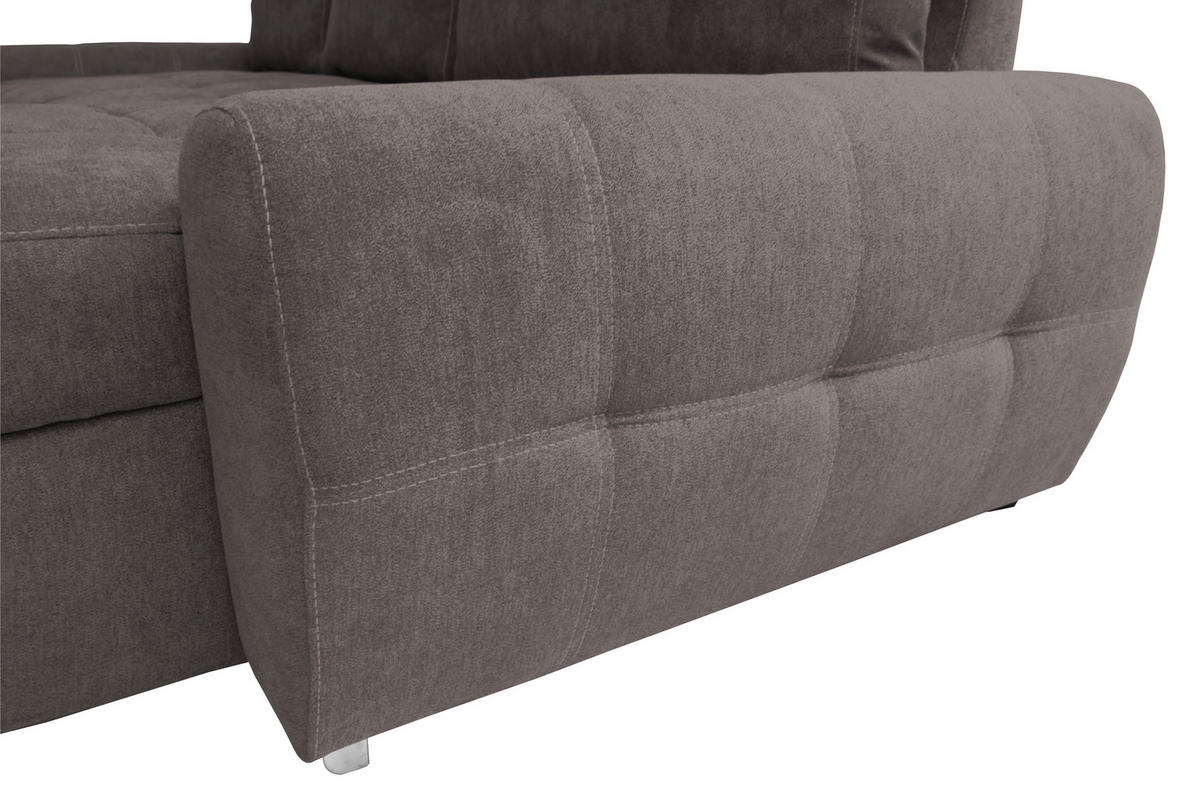 ECKSCHLAFSOFA Velours Braun  - Chromfarben/Weiss, Design, Kunststoff/Textil (277/175cm) - Livetastic