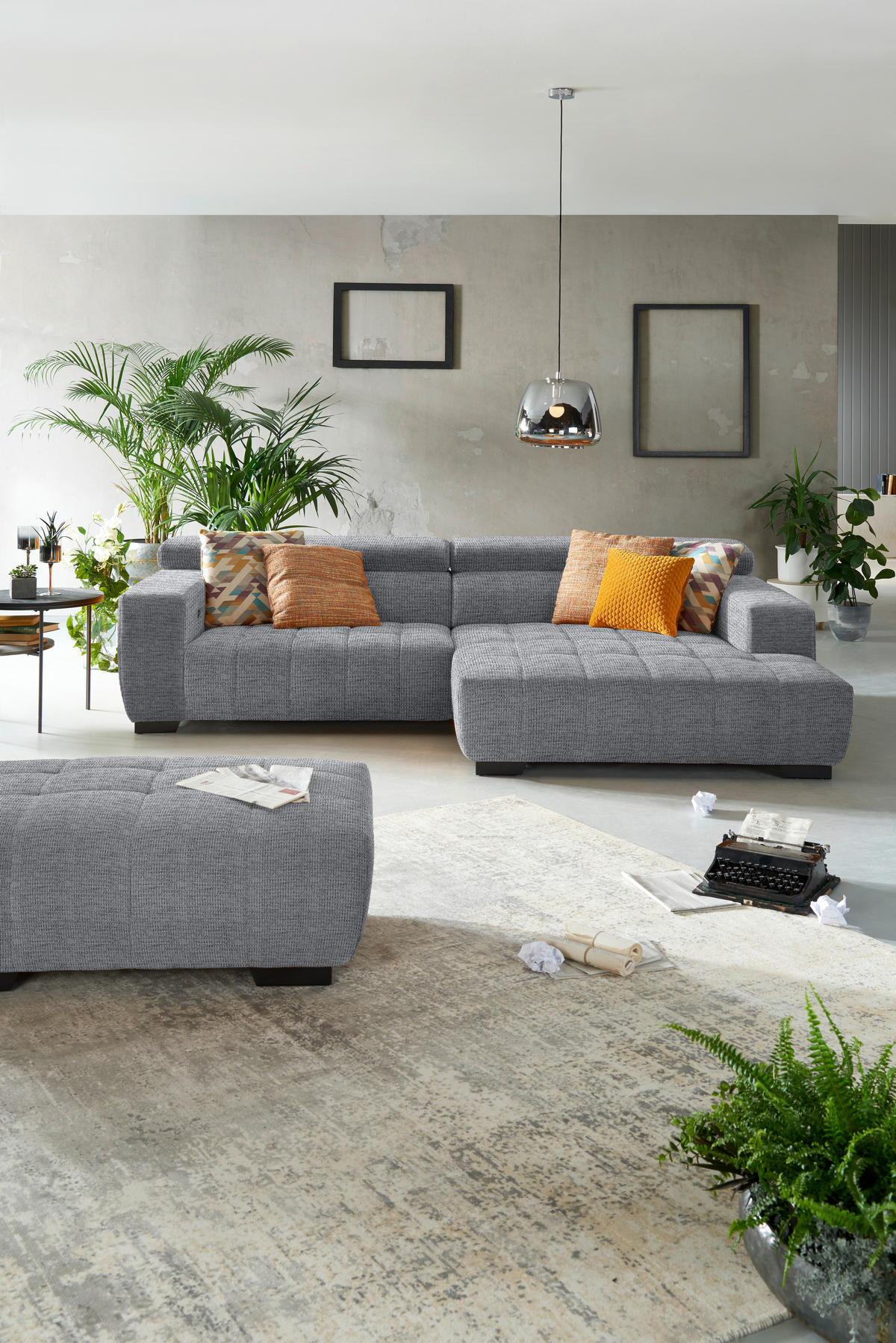 ECKSOFA in Webstoff Grau  279/182 cm  - Schwarz/Grau, KONVENTIONELL, Textil/Metall (279/182cm) - Hom`in