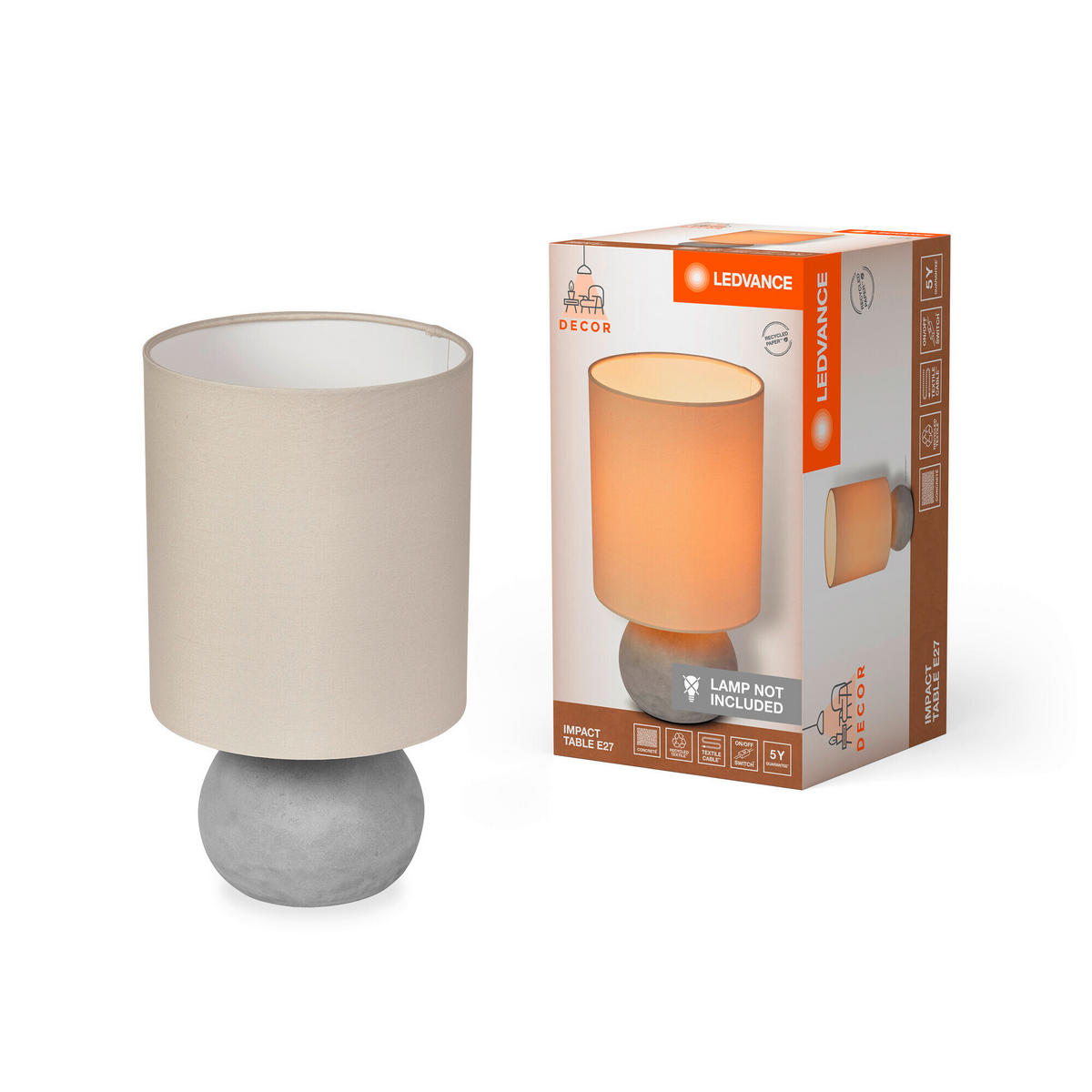TISCHLEUCHTE 22/38 cm   - Beige/Grau, Natur, Stein (22/38cm) - Ledvance
