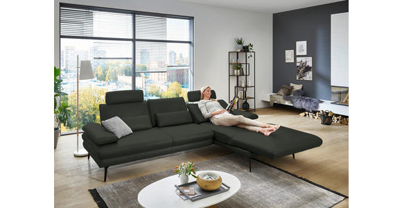 ECKSOFA in Echtleder Dunkelgrün 310/180 cm - Dunkelgrün/Schwarz, Design, Leder/Metall (310/180cm) - Dieter Knoll