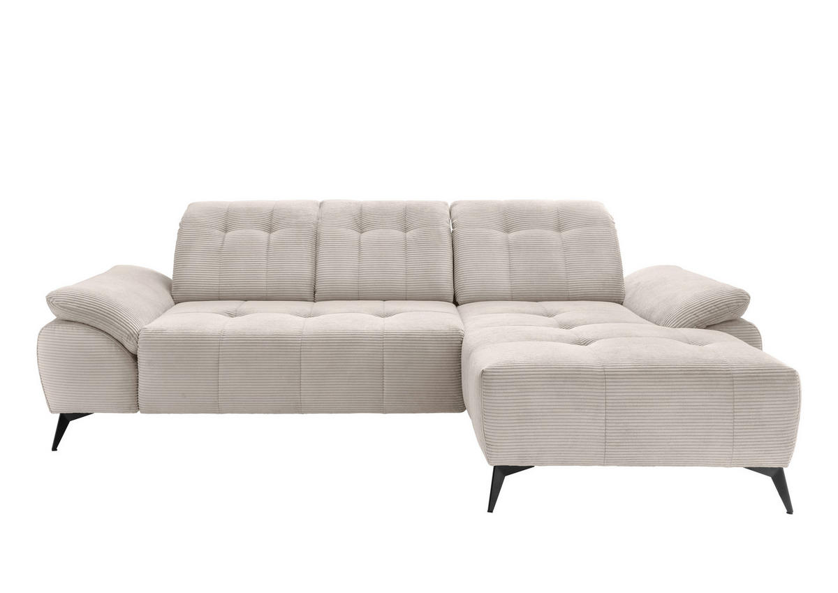 ECKSOFA FIORE in Cord Beige Kopfteilverstellung, Sitzvorzug  280/180 cm  - Beige/Schwarz, MODERN, Textil/Metall (280/180cm) - Livetastic