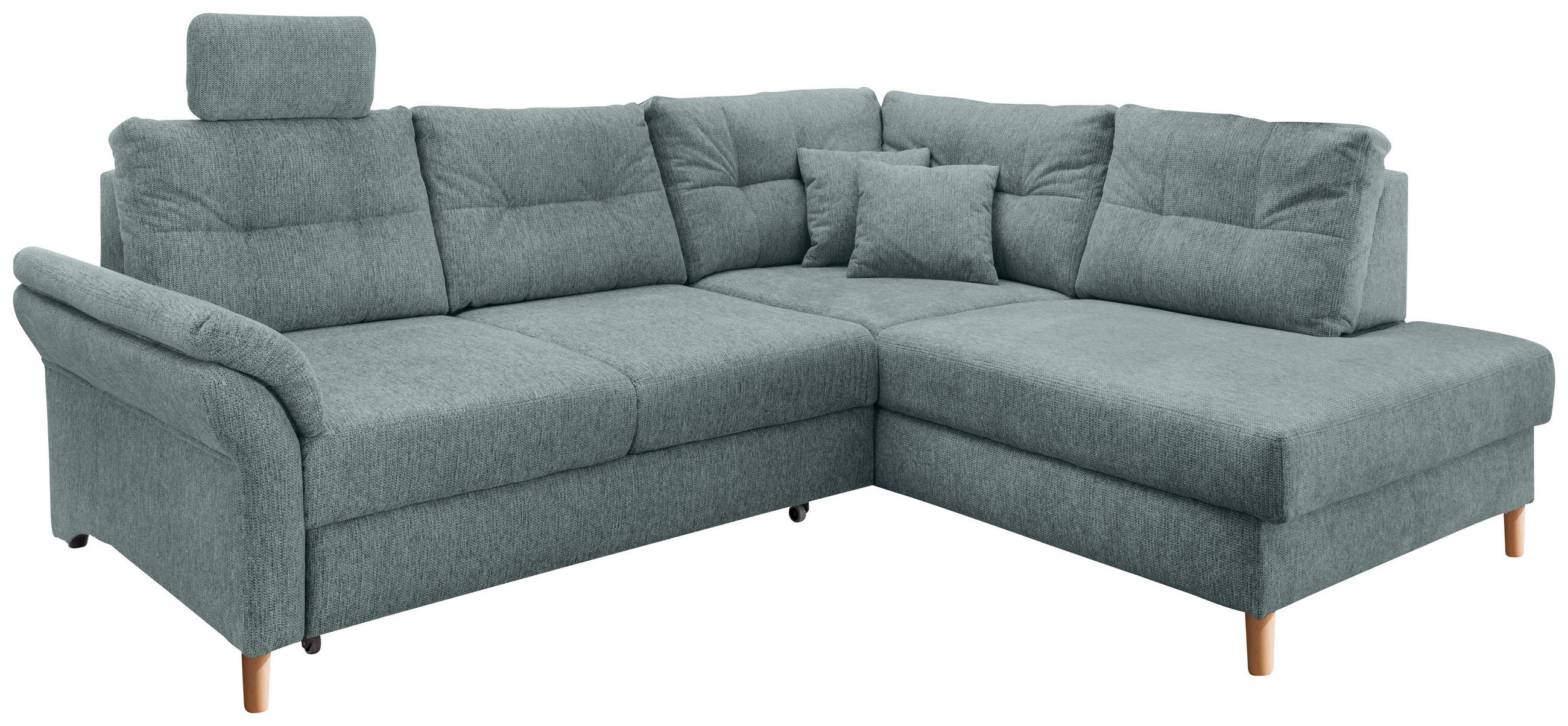 ECKSOFA Blau Chenille  - Blau/Naturfarben, MODERN, Holz/Textil (264/206cm) - Livetastic
