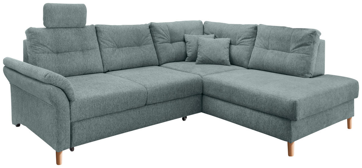 ECKSOFA in Chenille Blau  - Blau/Naturfarben, Modern, Holz/Textil (264/206cm) - Livetastic