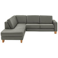 ECKSOFA Valdera in Echtleder Grau  235/257 cm  - Eiche Bianco/Grau, Natur, Leder/Holz (235/257cm) - Valdera