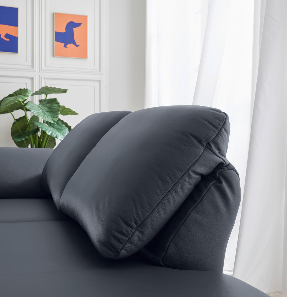 RÉCAMIERE in Echtleder Dunkelblau, Blaugrau  - Chromfarben/Blaugrau, Design, Leder/Metall (209/85-109/95-16cm) - Dieter Knoll