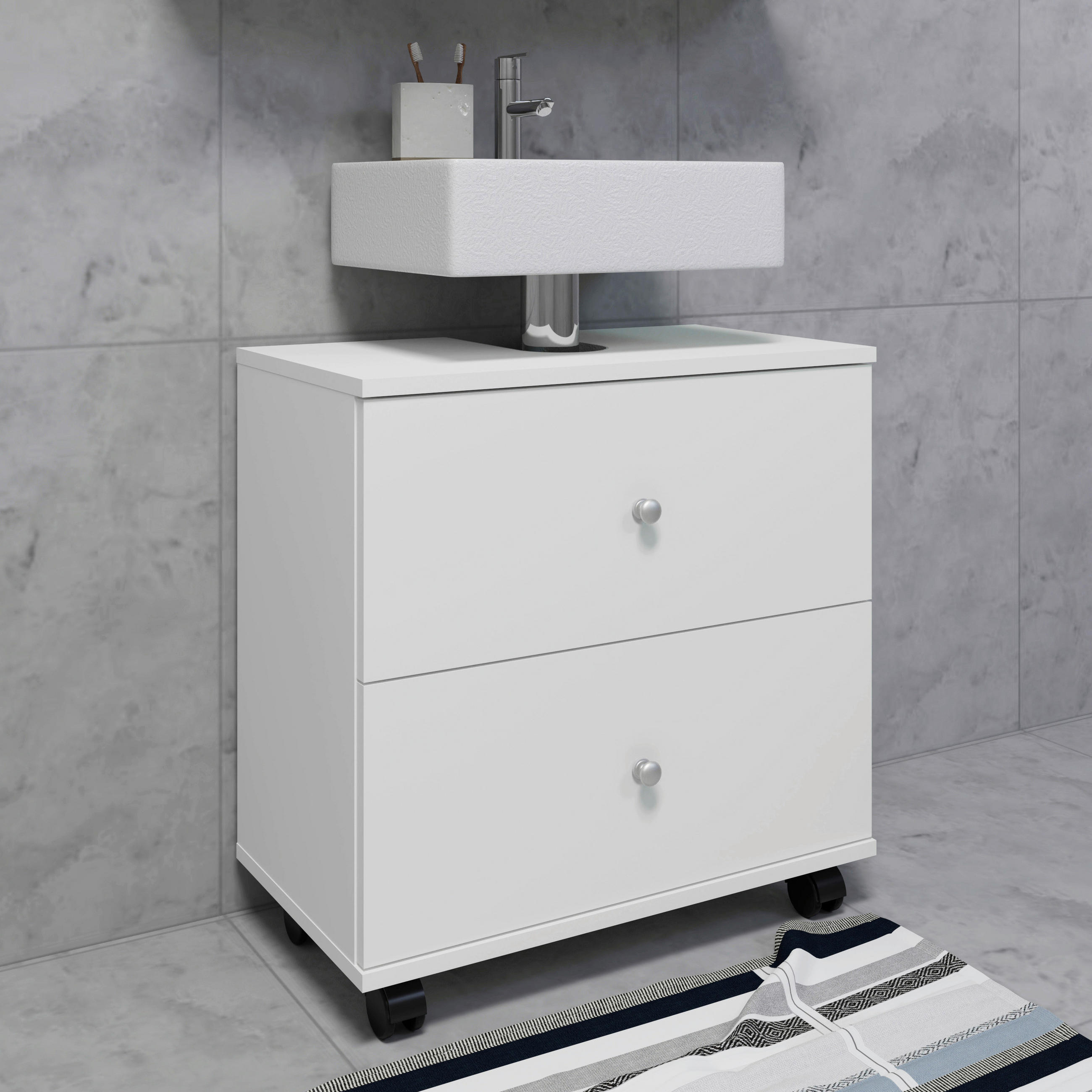 TVÄTTSTÄLLSUNDERSKÅP 60/61/33 cm  - vit/silver, Modern, trämaterial/plast (60/61/33cm) - MID.YOU