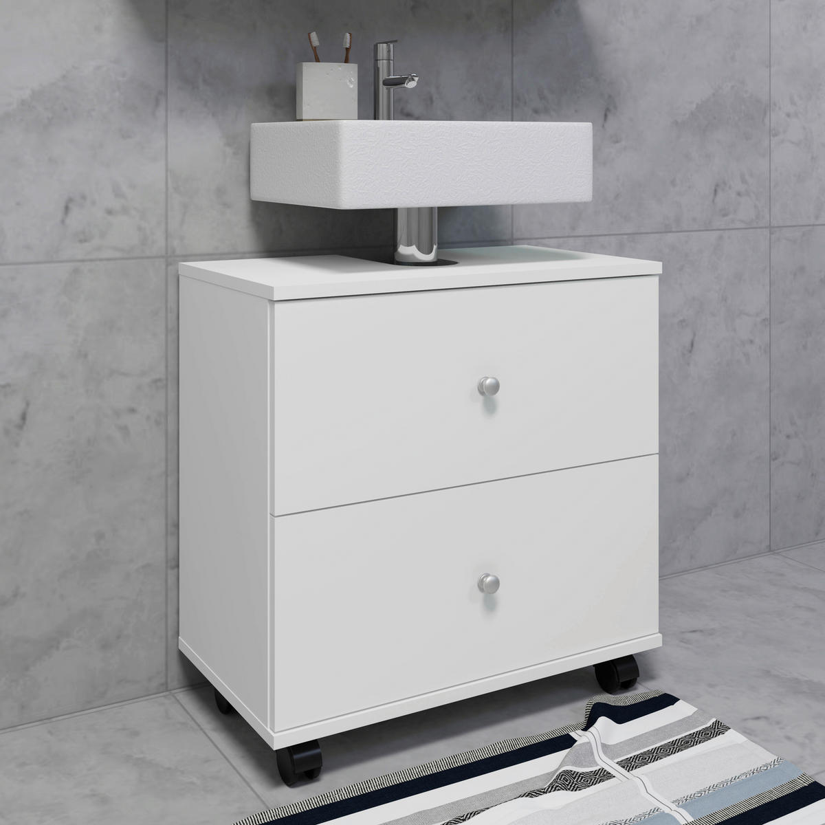 TVÄTTSTÄLLSUNDERSKÅP 60/61/33 cm  - vit/silver, Modern, trämaterial/plast (60/61/33cm) - MID.YOU