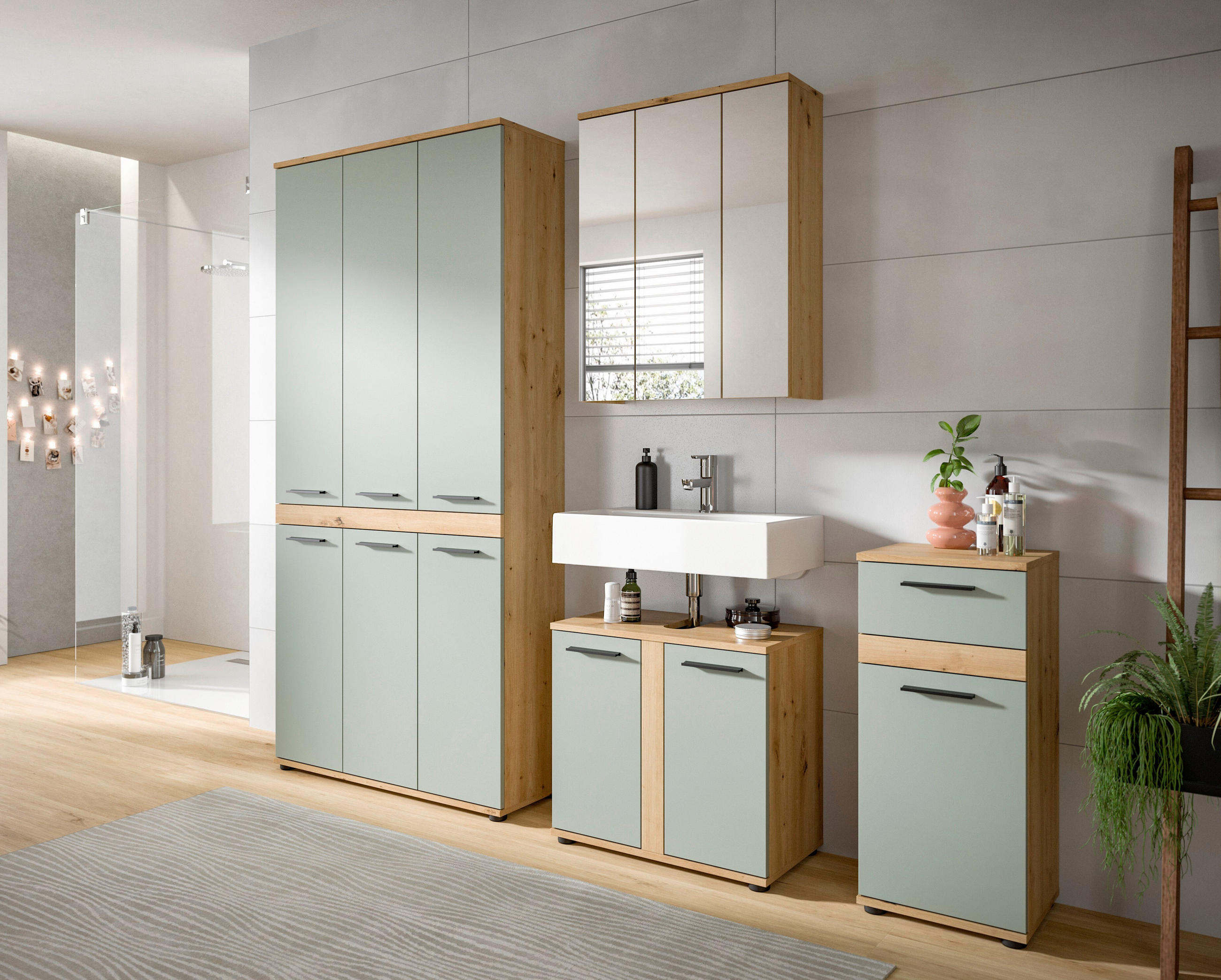 Mid.you Badezimmer Blake Salbeigrün, Eiche Artisan 215 cm