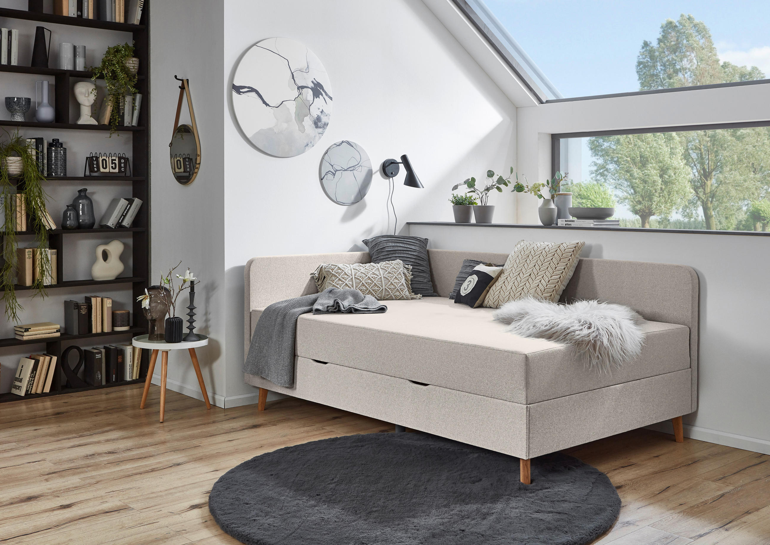 LIEGE Flachgewebe Taupe  - Taupe/Eichefarben, Design, Holz/Textil (90/200cm) - home24