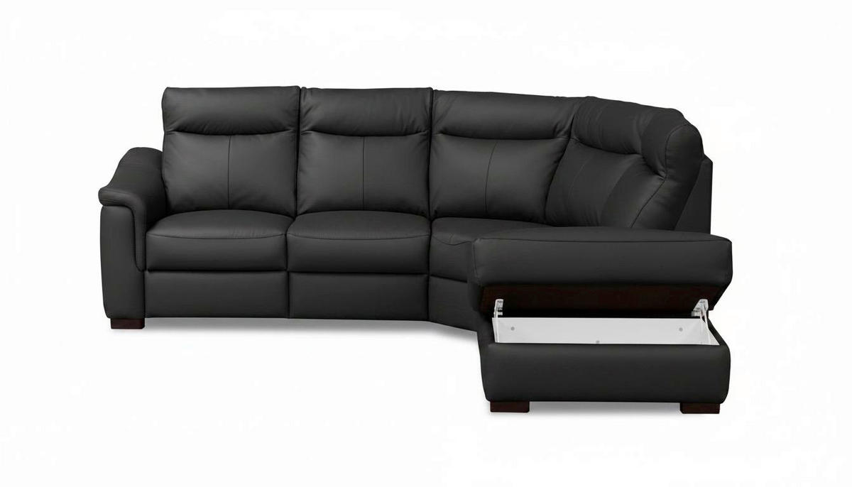 ECKSOFA Echtleder Schwarz  - Wengefarben/Schwarz, Design, Leder/Holz (260/229cm) - Livetastic