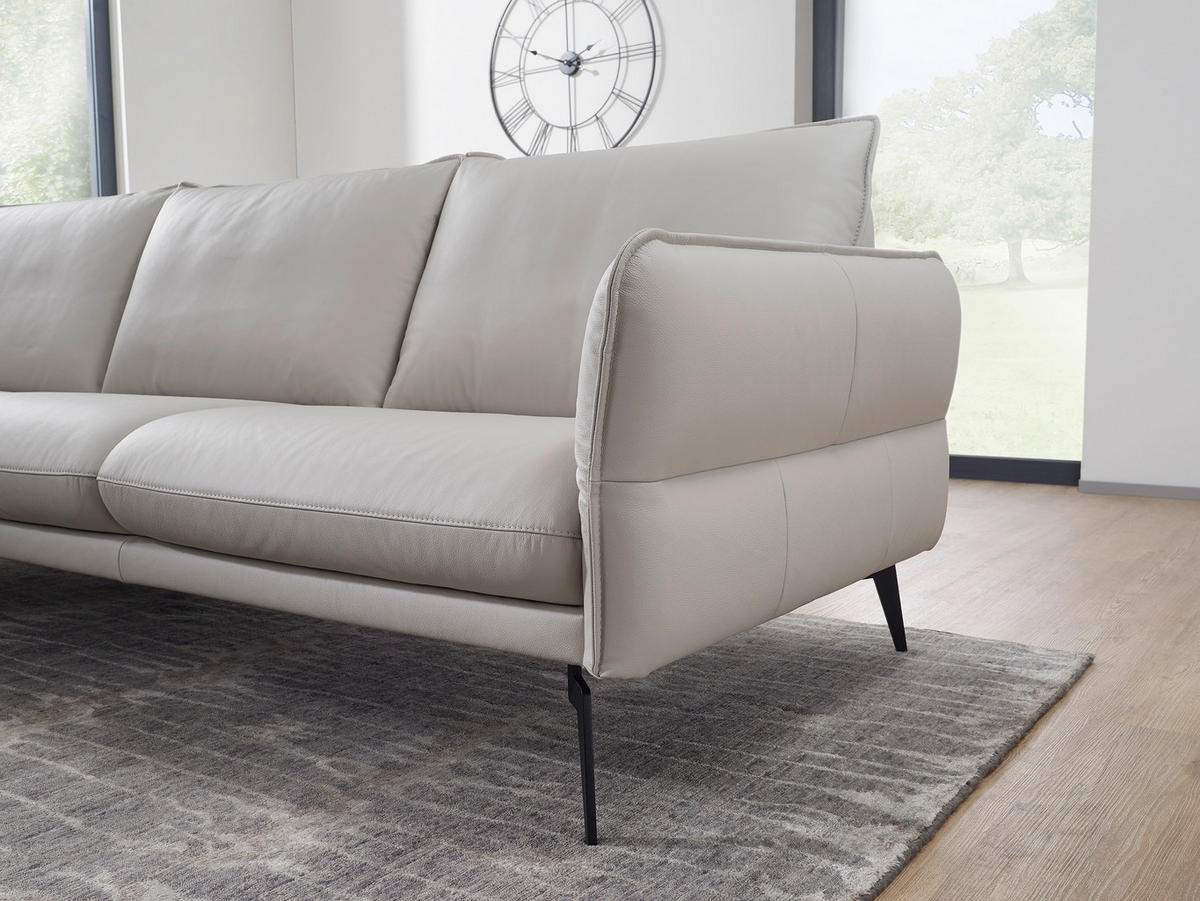 ECKSOFA Hellgrau Echtleder  - Hellgrau/Schwarz, LIFESTYLE, Leder/Metall (168/260cm) - Moderano