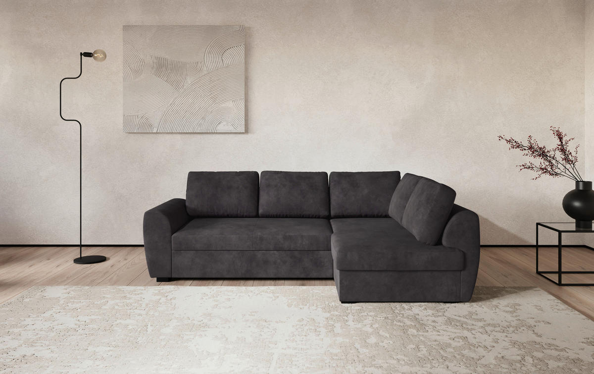 ECKSOFA Chenille Schwarz  - Schwarz, Trend, Kunststoff/Textil (253/154cm) - MID.YOU