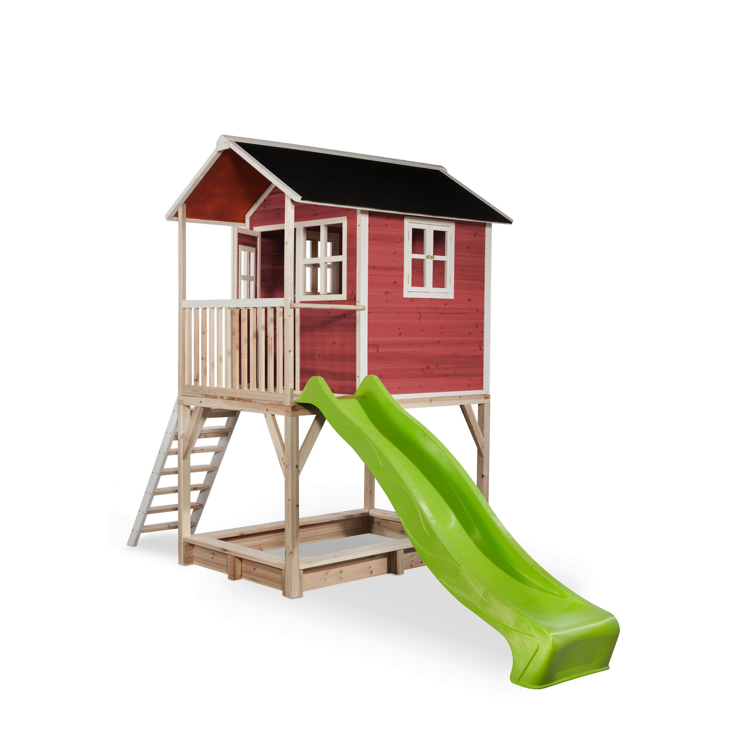 SPIELTURM  - Rot/Hellgrün, KONVENTIONELL, Holz (391/190/269cm) - EXIT Toys