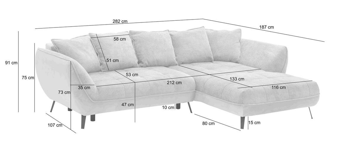ECKSOFA Struktur Sandfarben, Beige  - Sandfarben/Beige, Design, Textil/Metall (282/187cm) - Livetastic