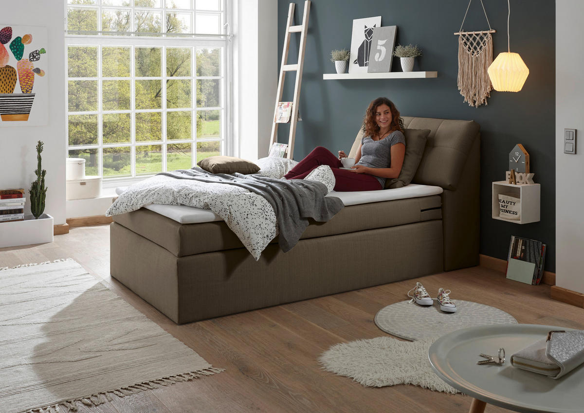 BOXSPRINGBETT 120/200 cm  in Dunkelbraun  - Dunkelbraun/Silberfarben, Design, Kunststoff/Textil (120/200cm) - Esposa