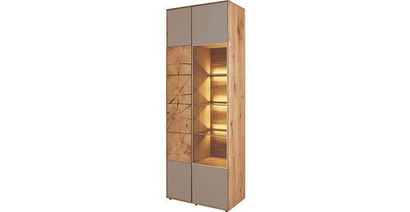 VITRINE in vollmassiv Kerneiche Eichefarben, Fango - Fango/Eichefarben, Design, Glas/Holz (70/196/39cm) - Valnatura