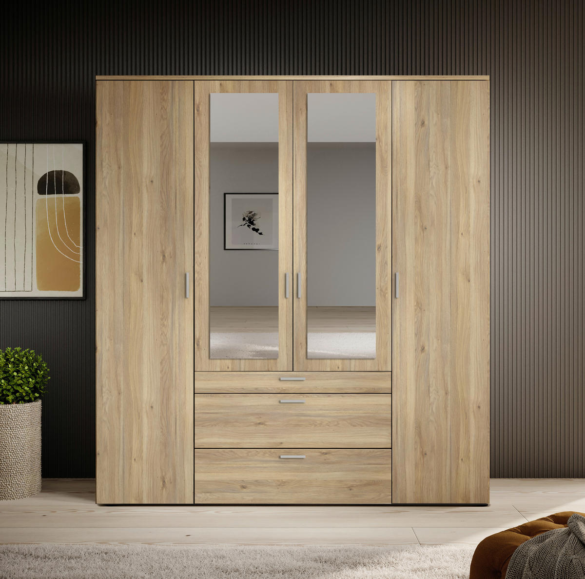 DREHTÜRENSCHRANK in Eichefarben  - Eichefarben/Alufarben, Modern, Glas/Holzwerkstoff (180/195/56cm) - Livetastic