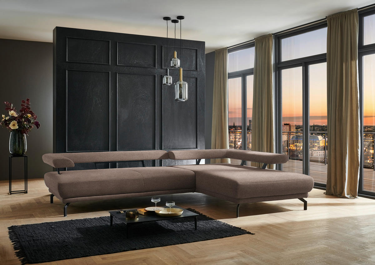 ECKSOFA in Chenille Braun  305/224 cm  - Schwarz/Braun, Design, Textil/Metall (305/224cm) - Dieter Knoll