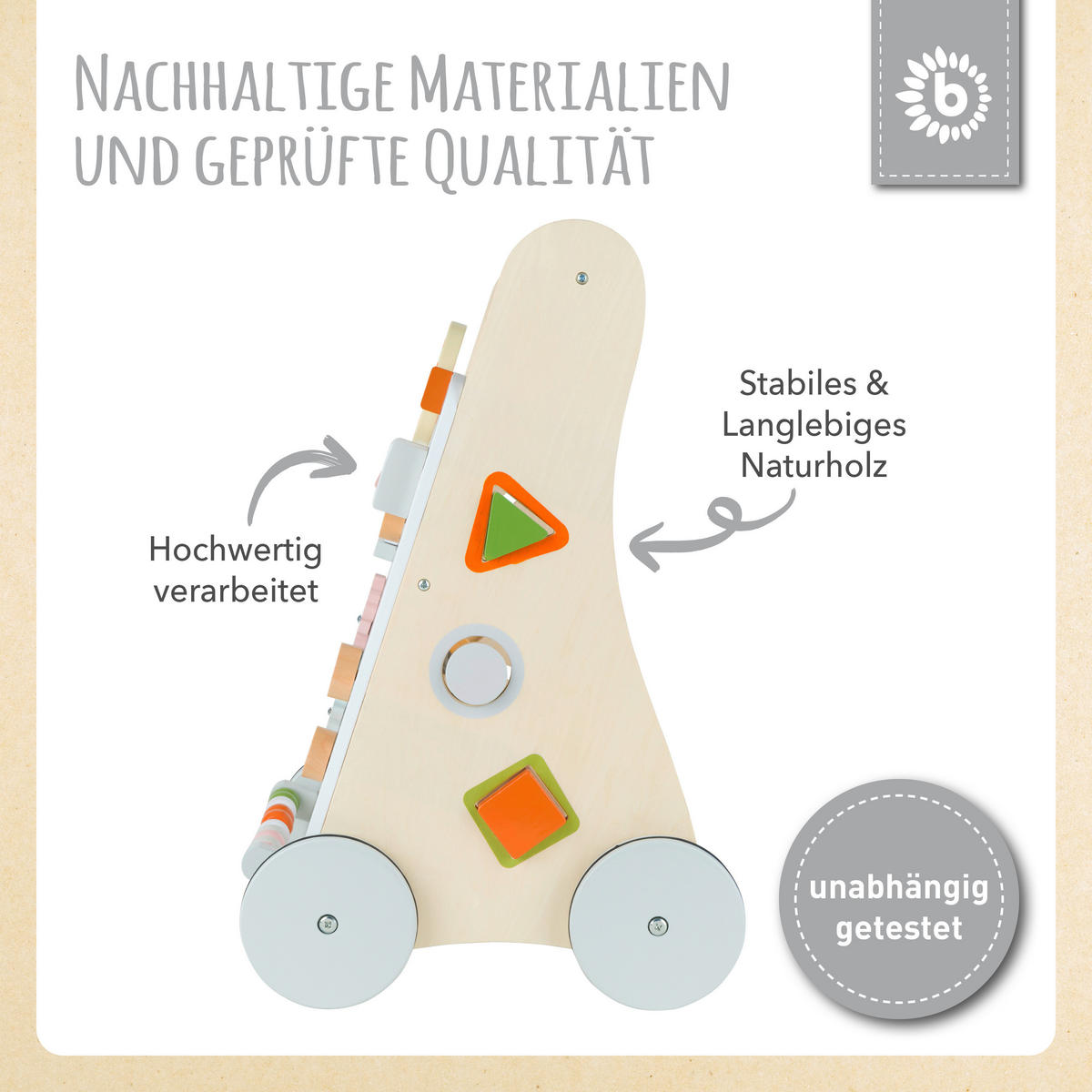 LAUFLERNWAGEN HOLZ WALDTIERE - Naturfarben/Orange, KONVENTIONELL, Holz (37/35/51cm)
