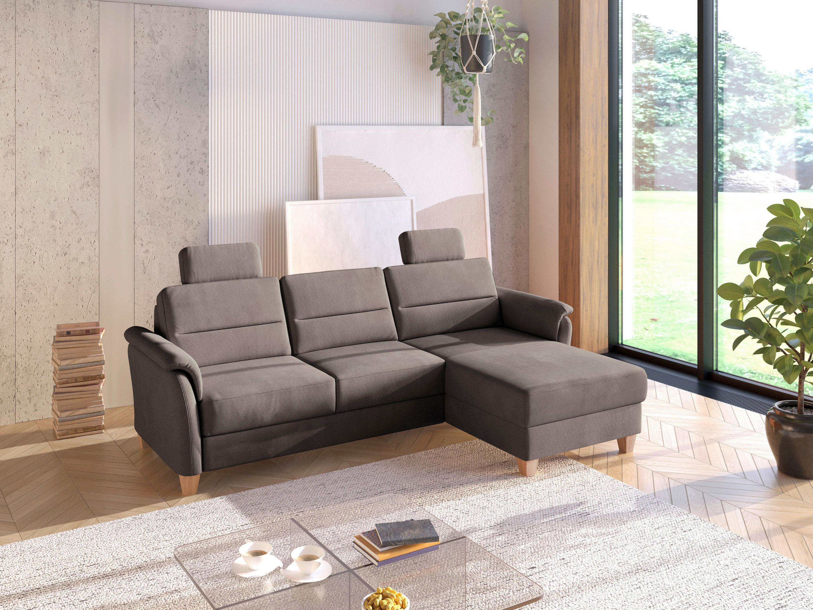 ECKSOFA Flachgewebe Dunkelbraun  - Eichefarben/Dunkelbraun, Konventionell, Holz/Textil (244/163cm) - Sit & More