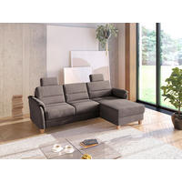 ECKSOFA PALMERA V Dunkelbraun Flachgewebe Kopfstütze  - Eichefarben/Dunkelbraun, KONVENTIONELL, Holz/Textil (244/163cm) - Sit & More
